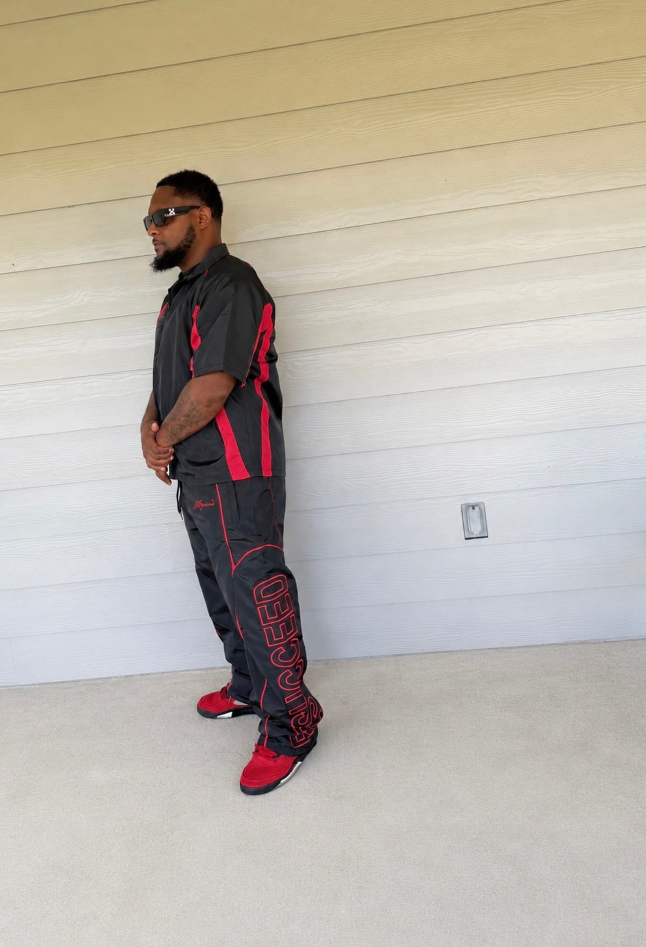 B2Succeed “Blessed” Windbreaker Tracksuit Set – Black/Red