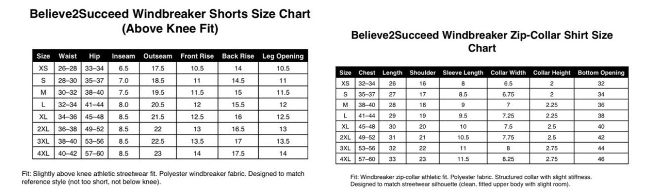 Believe2Succeed Windbreaker Short Set