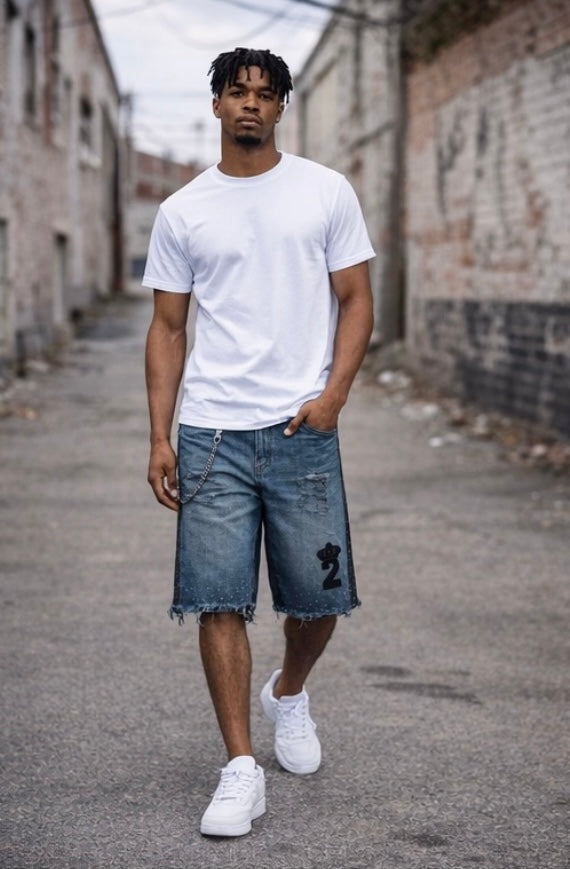 Believe2succeed “Cut Different” Denim Shorts “BLACK LOGO”