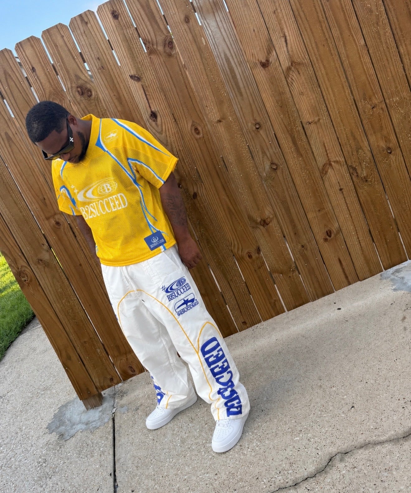 Believe2Succeed Yellow & White and royal blue Mesh Jersey Set