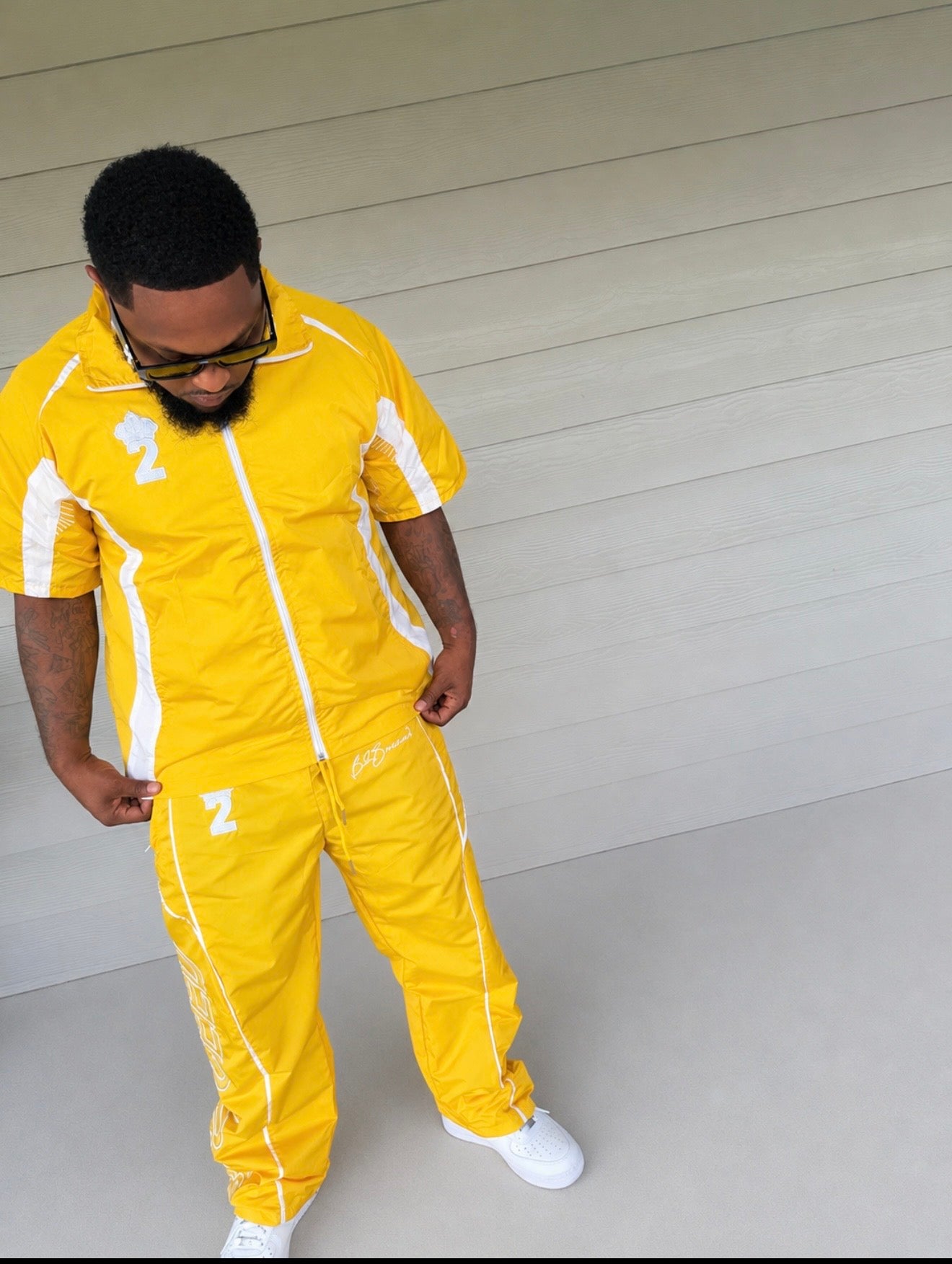 B2Succeed “Blessed” Windbreaker Tracksuit Set – Yellow/White