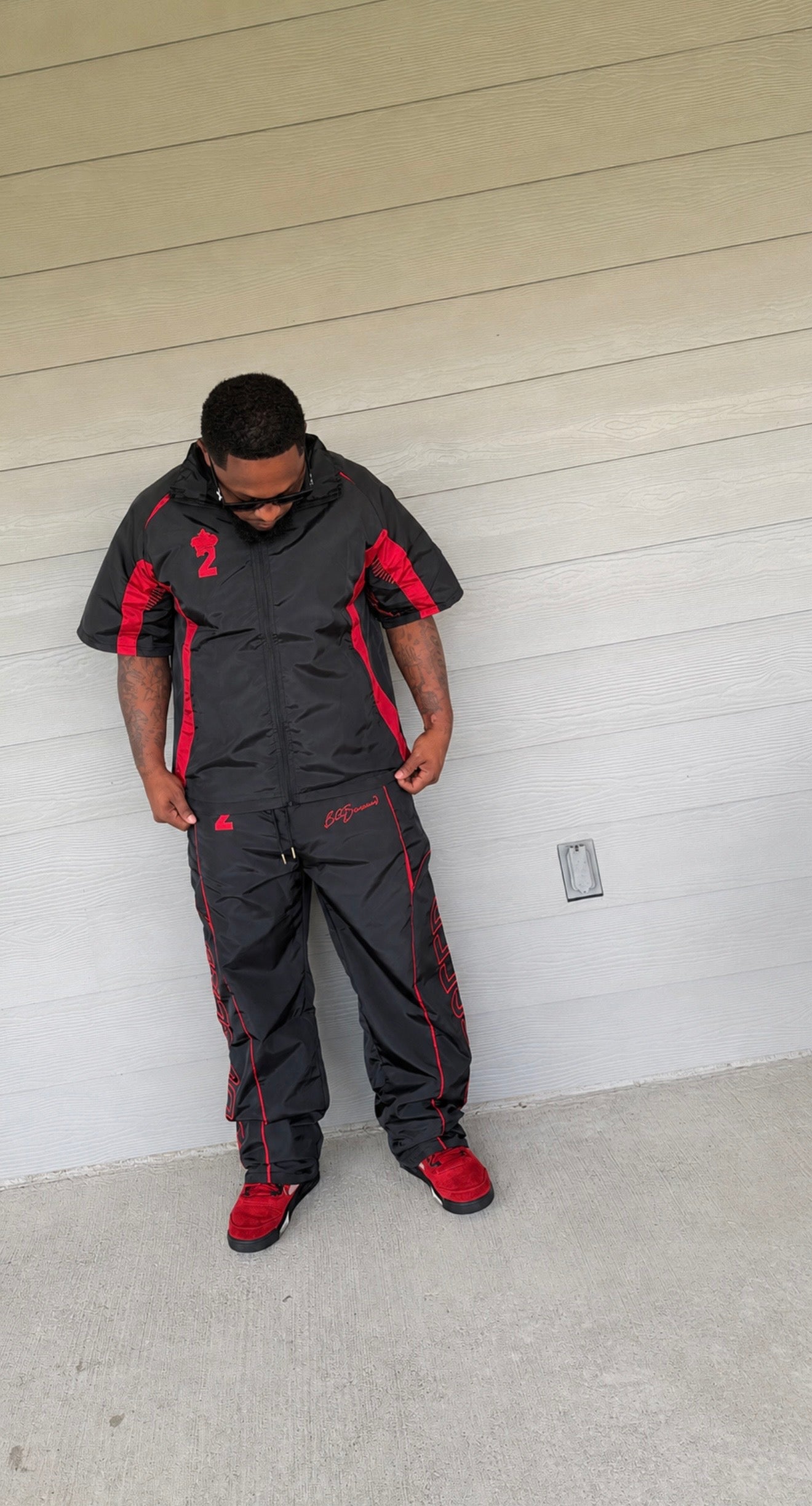 B2Succeed “Blessed” Windbreaker Tracksuit Set – Black/Red