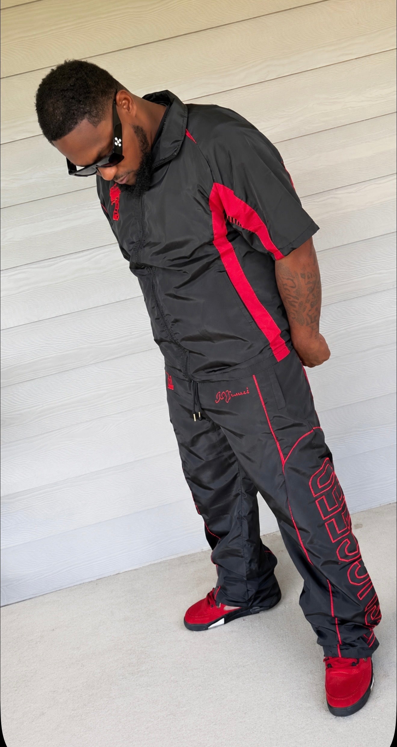 B2Succeed “Blessed” Windbreaker Tracksuit Set – Black/Red
