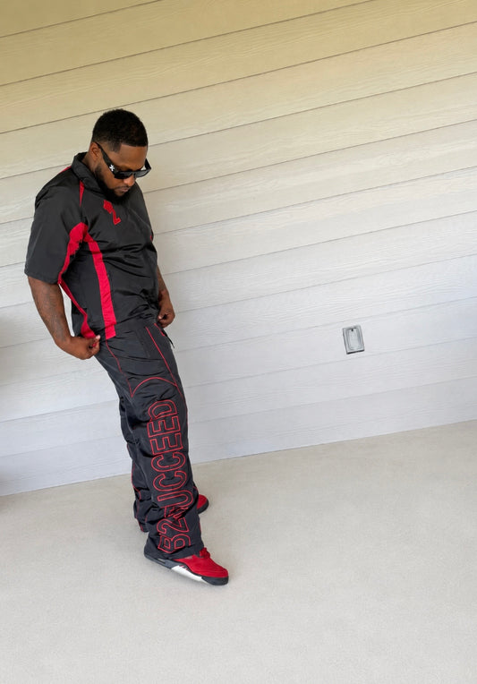 B2Succeed “Blessed” Windbreaker Tracksuit Set – Black/Red